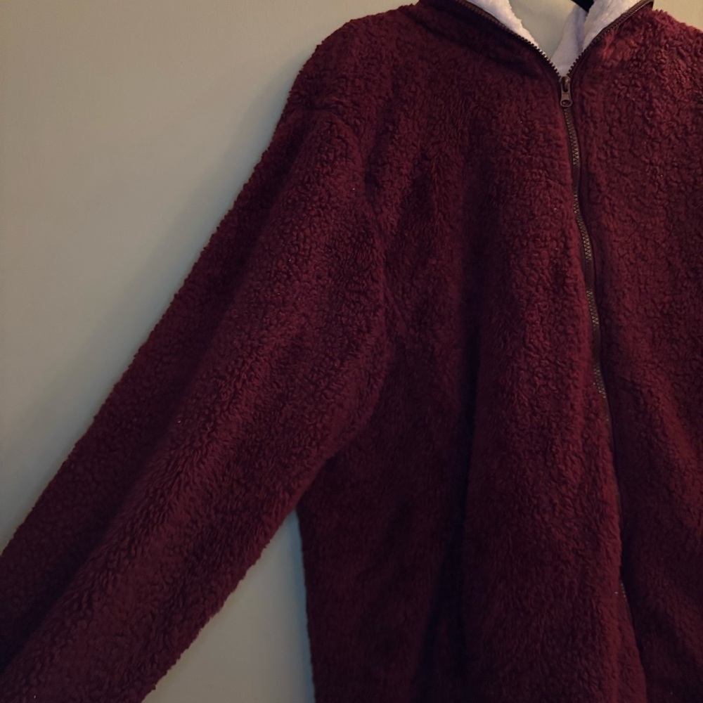Caissip Womenβs Sherpa Full-Zip Jacket β Burgundy & White Size XXL - Picture 4 of 13